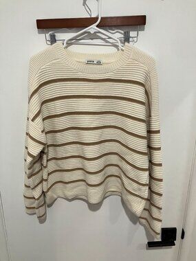 Devoted Women's Ribbed Knit Striped Sweater, Cream/Brown, Size XL